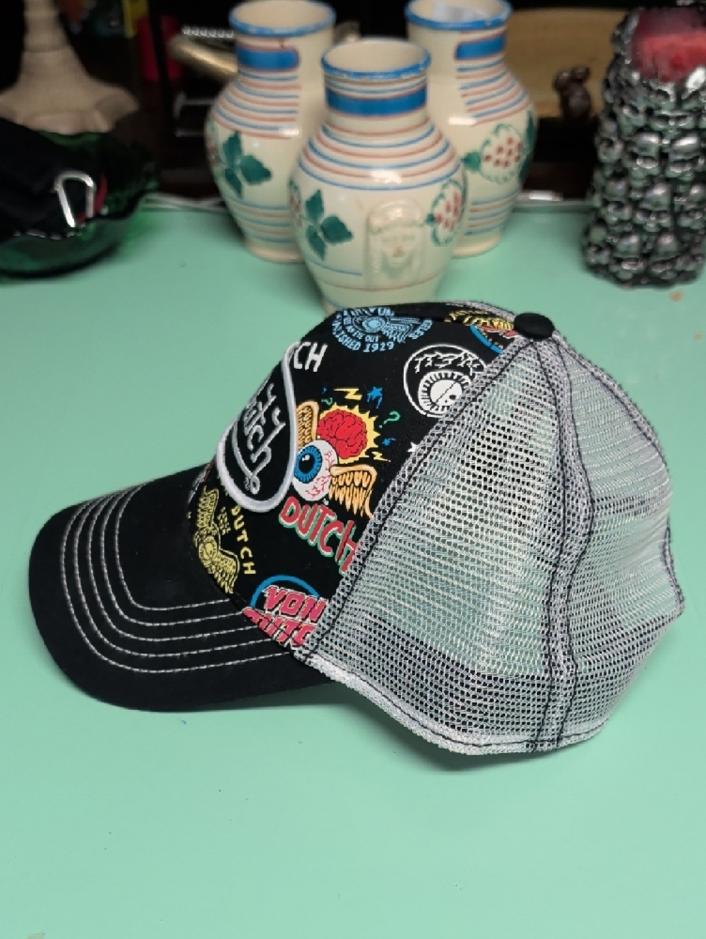 Von Dutch Black Trucker Hat with Multicolor Patch Artwork - Picture 2 of 6